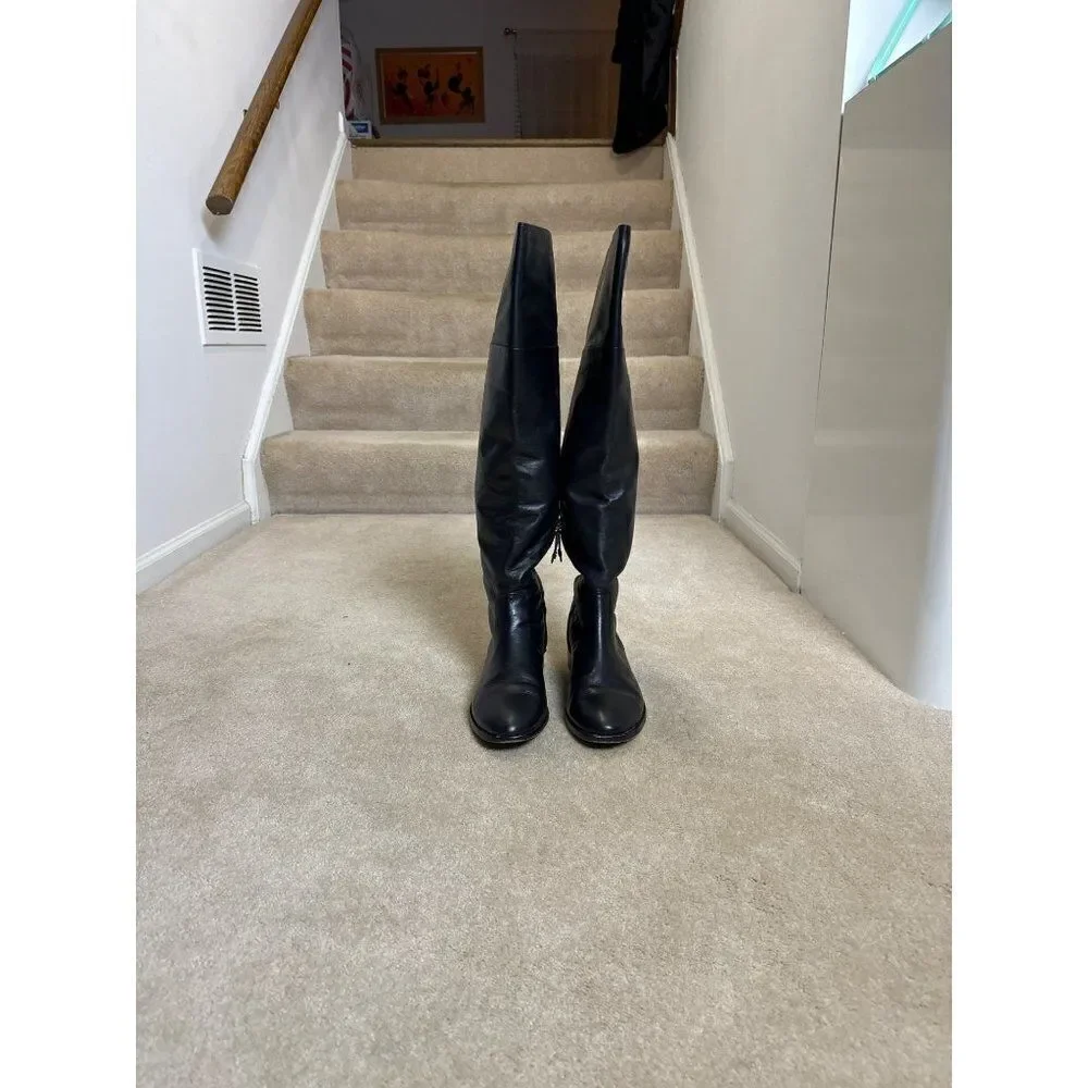 BCBG MAXAZRIA Black Leather Over the knee boots